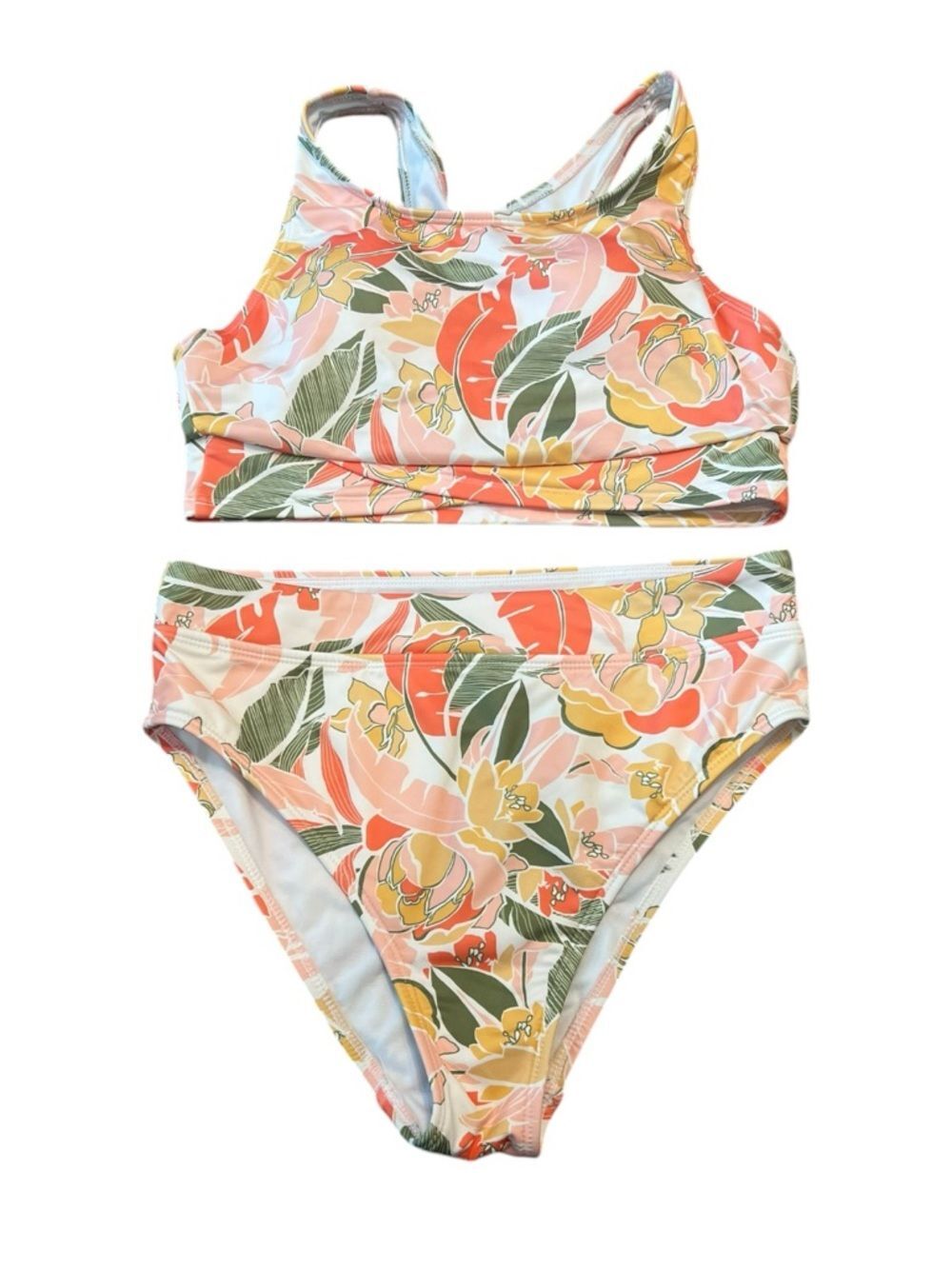 Hurley Floral Women Two-Piece Bikini in Peach, Yellow & Green